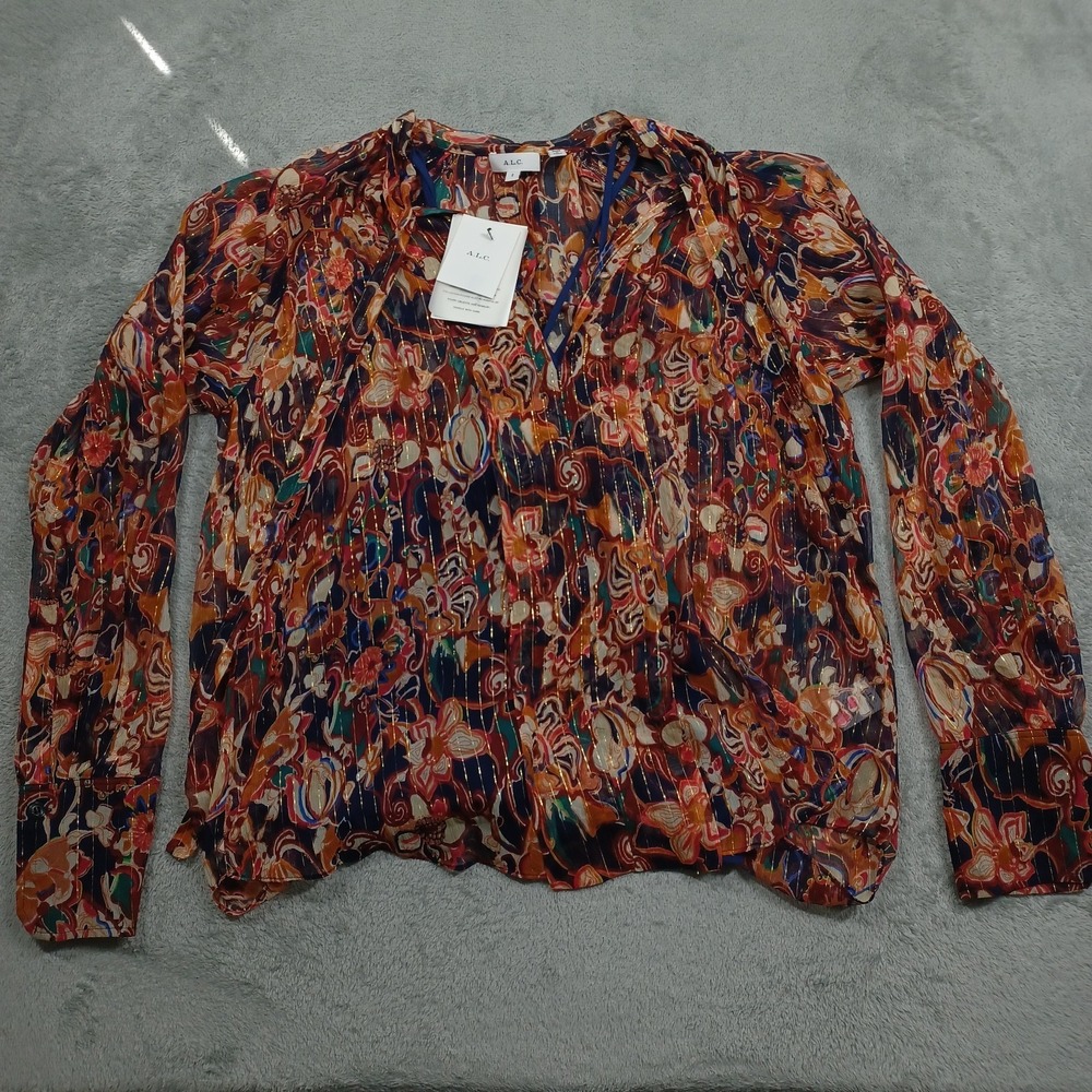 A.L.C. Top Womens 2 Floral Silk Frida Sheer Lightweight Abstract NWT